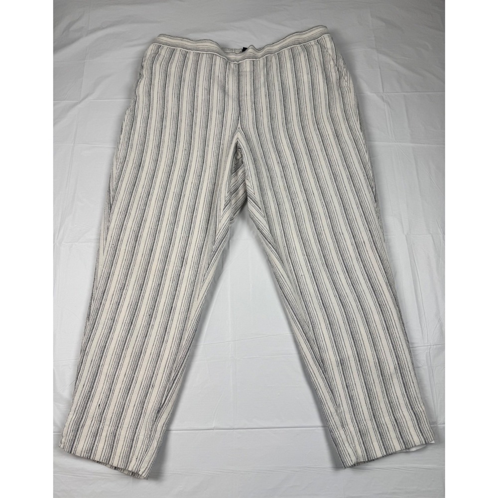Banana Republic Hayden Stitch Pants 14 White Navy Blue Striped Linen Blend